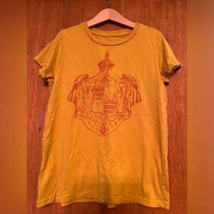 Kealopiko yellow kids organic shirt with Hawaiian coat of arms, youth size 10